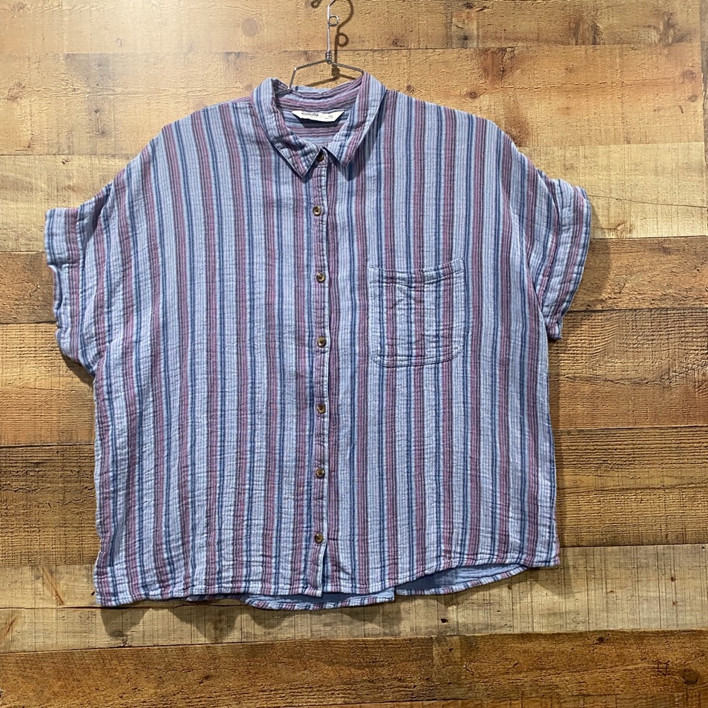 Sonoma Striped Blue Button Down Womens Shirt Size XXL